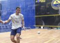 Egyptian squash pro Aly Abou Eleinen on court