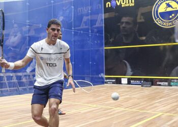 Egyptian squash pro Aly Abou Eleinen on court