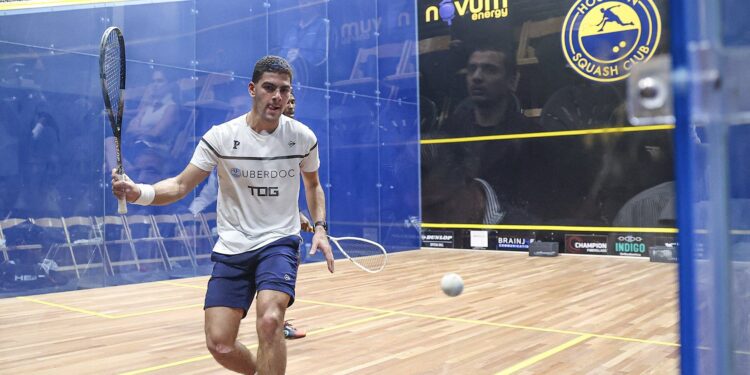 Egyptian squash pro Aly Abou Eleinen on court