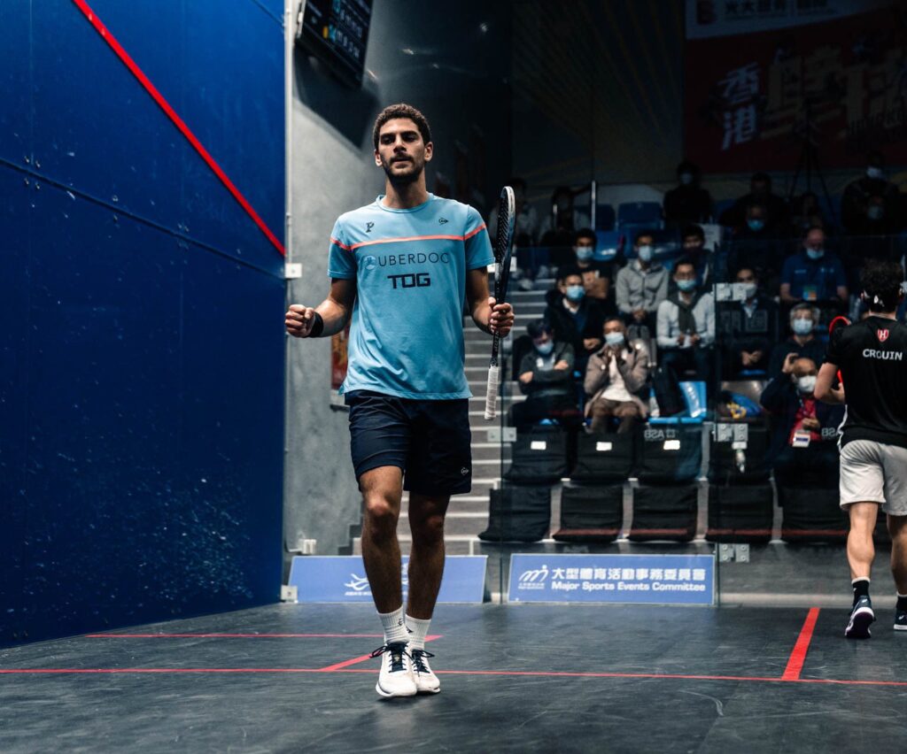 Egyptian squash pro Aly Abou Eleinen on court