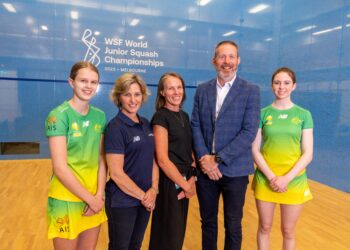 Image of Squash Australia team including Robert Donaghue and Sarah Fitzgerald