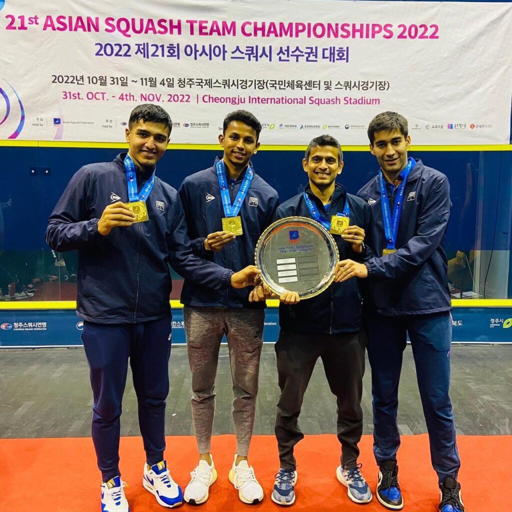Ramit Tandon with Indian men's squash team